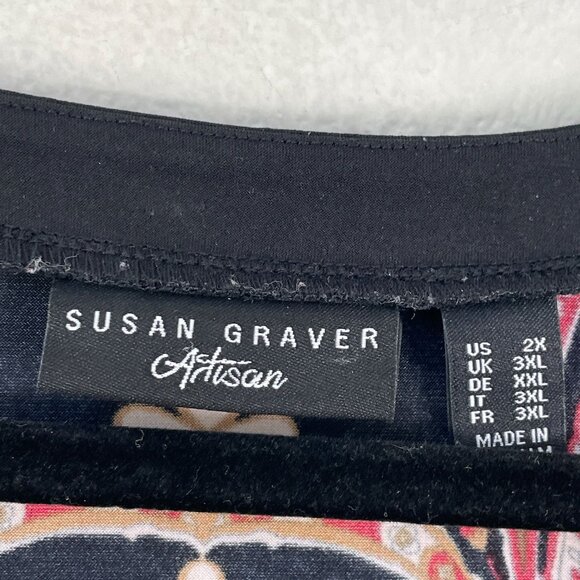 Susan Graver Artisan Womens Plus 2X V Neck Embellished Tunic Top Liquid Knit - Picture 4 of 11